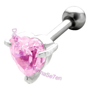Crystal Heart - Pink Upper Ear Stud
